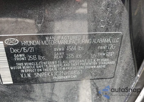 2022 Hyundai Sonata N Line z USA, uszkodzony, nr VIN 5NPEK4JC2NH148161